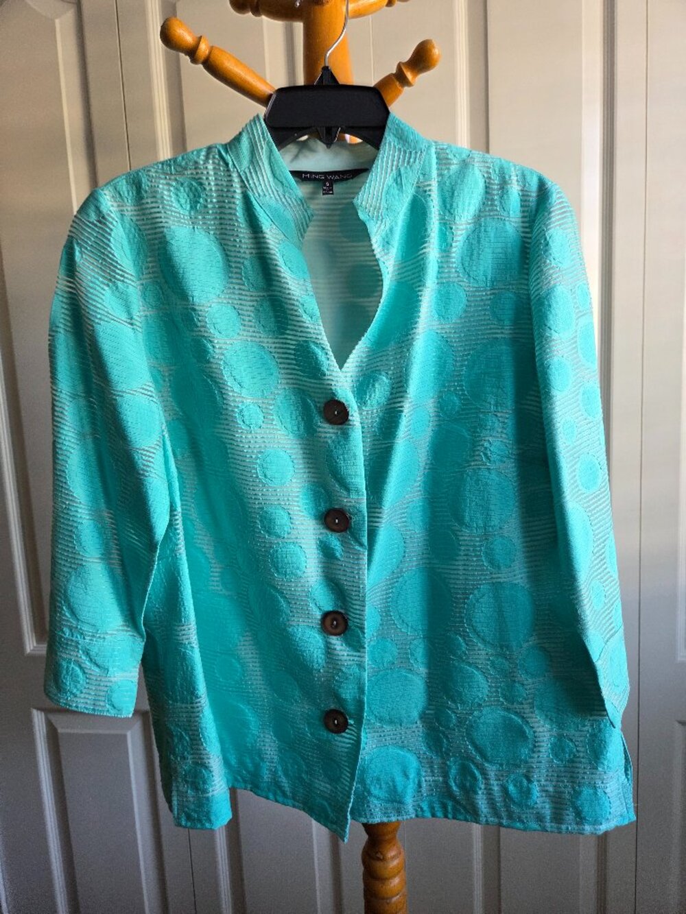 Ming Wang turquoise textured overlay light weight button down tunic jacket sz S